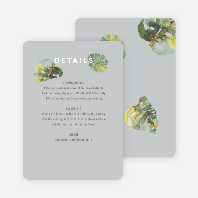 Tropical Palms Wedding Information Cards - Gray