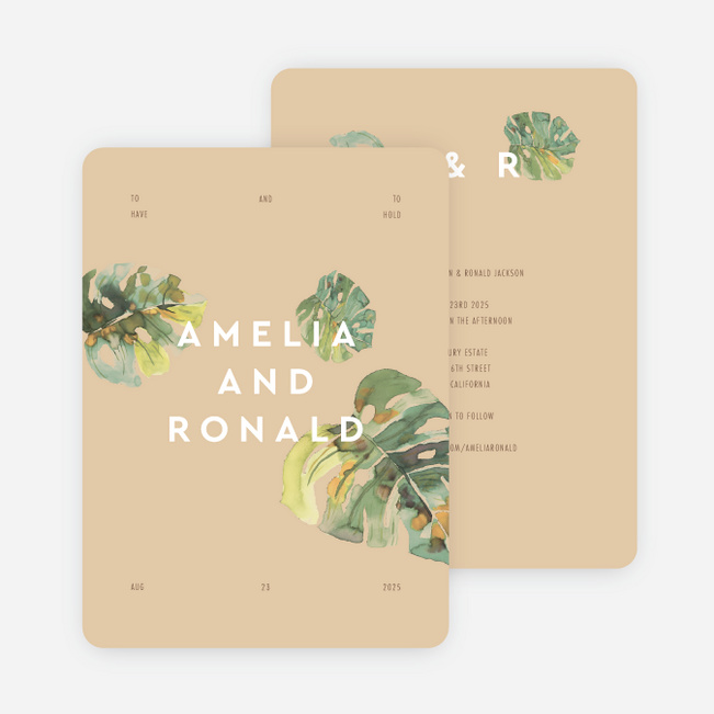Tropical Palms Wedding Invitations - Beige
