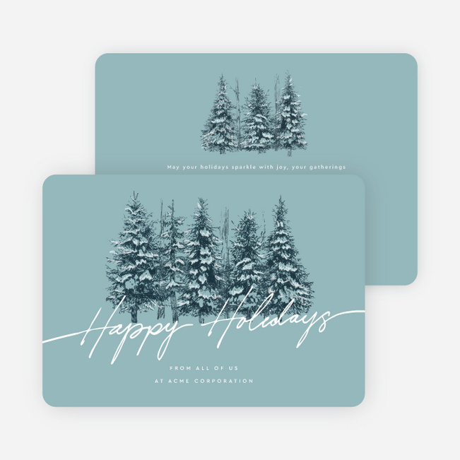 Pine Landscape Corporate Holiday Cards & Corporate Christmas Cards - Blue