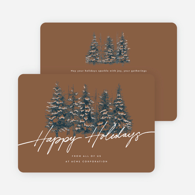 Pine Landscape Corporate Holiday Cards & Corporate Christmas Cards - Brown