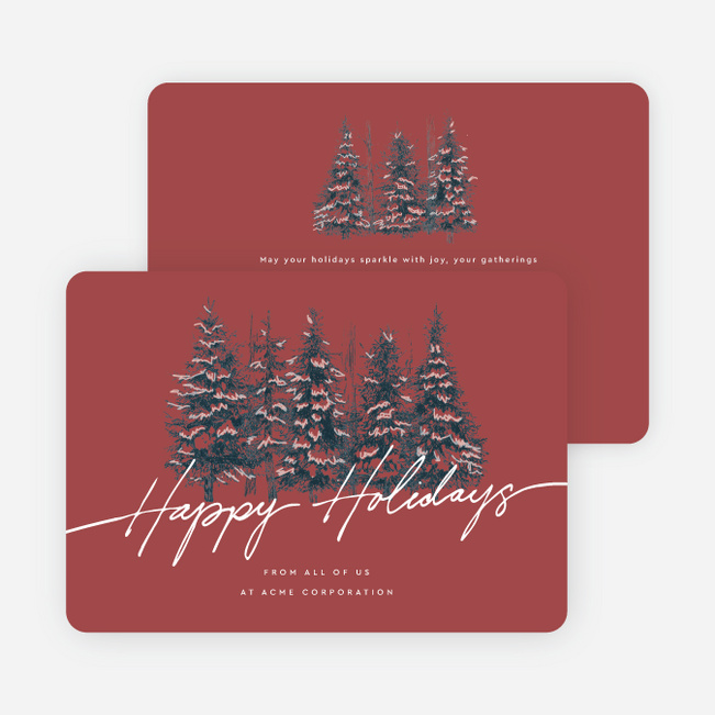 Pine Landscape Corporate Holiday Cards & Corporate Christmas Cards - Red
