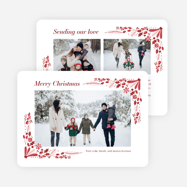 Rustic Red Leaves Christmas Cards - Red