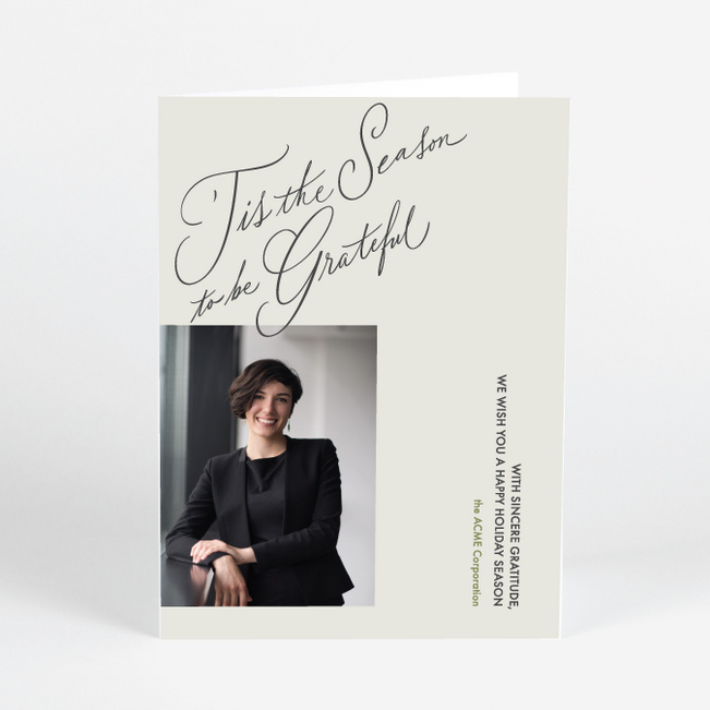Thankful Flourish Corporate Holiday Cards & Corporate Christmas Cards - Beige