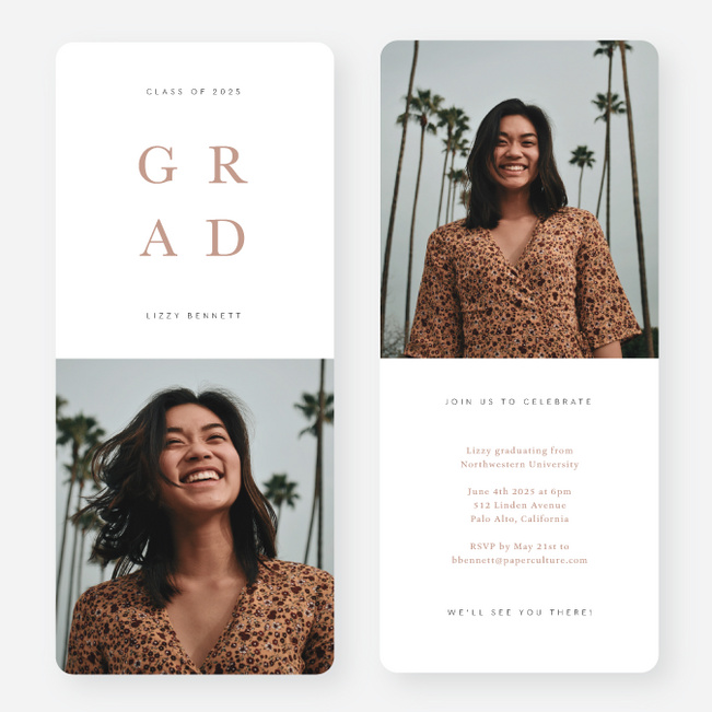 Half and Half Graduation Announcements & Graduation Invitations - Pink