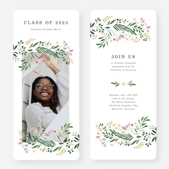 Sweeping Florals Graduation Announcements & Graduation Invitations - Green