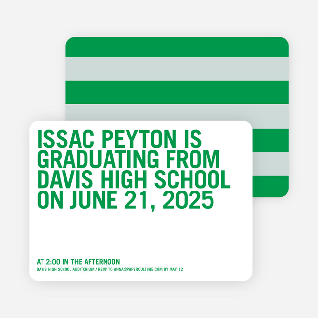 Simple Graduation Invitations - Green Grad