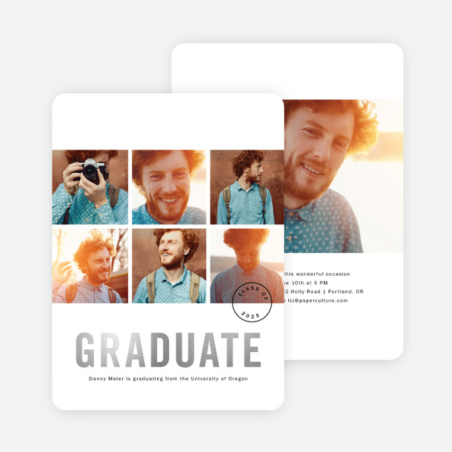 Foil Square Photos Graduation Announcements - Gray