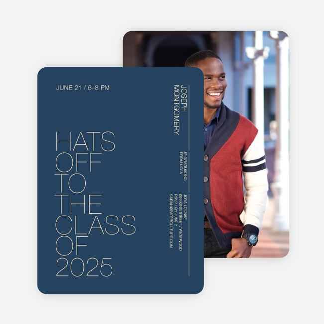 Hats Off Graduation Announcement and Invitation - Blue