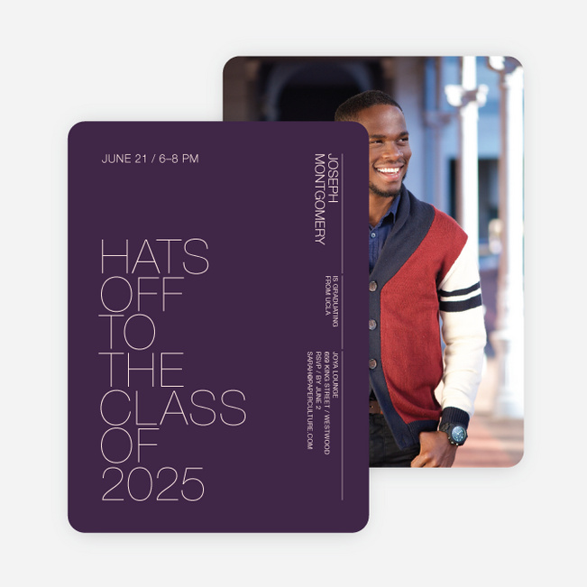 Hats Off Graduation Announcement and Invitation - Purple
