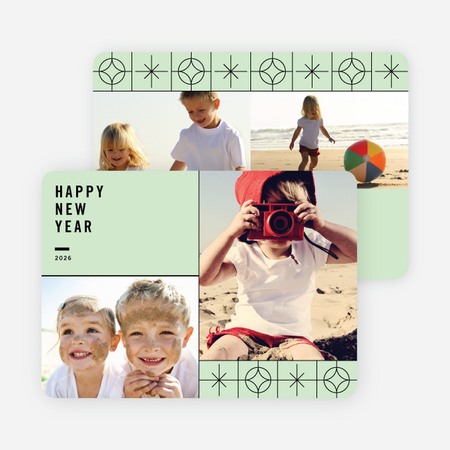Stars Motif New Year Cards - Green