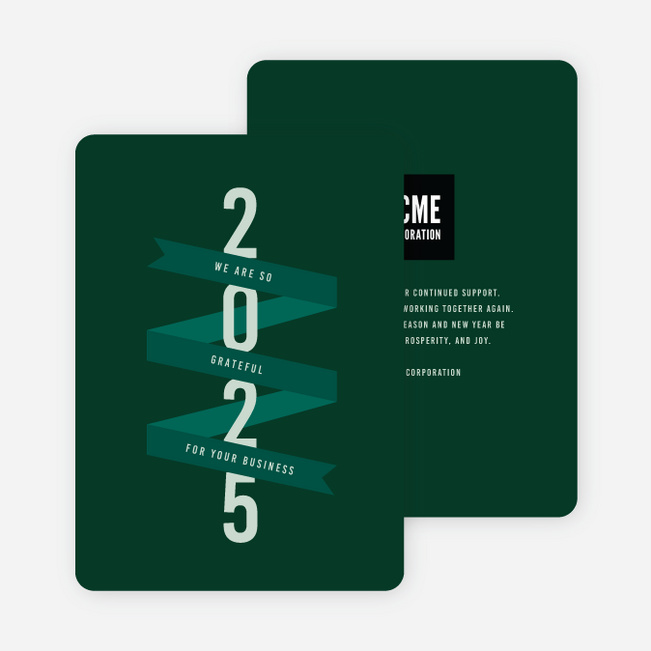 Gratitude Ribbon Business Holiday Cards - Green