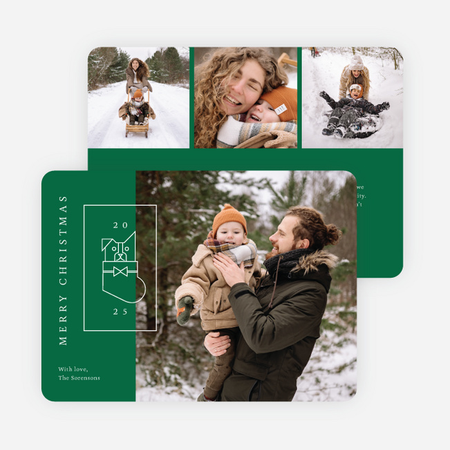 Furry Stocking Christmas Cards - Green