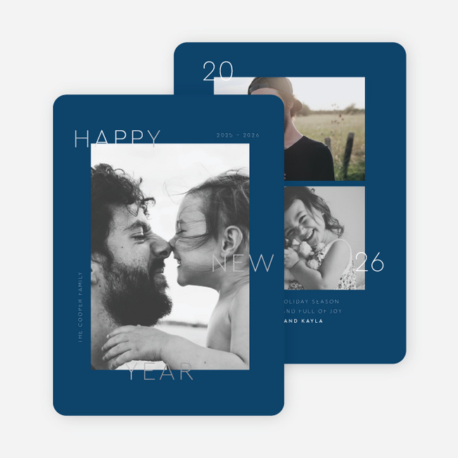 Foil Narrow Type New Year Cards and Invitations - Blue