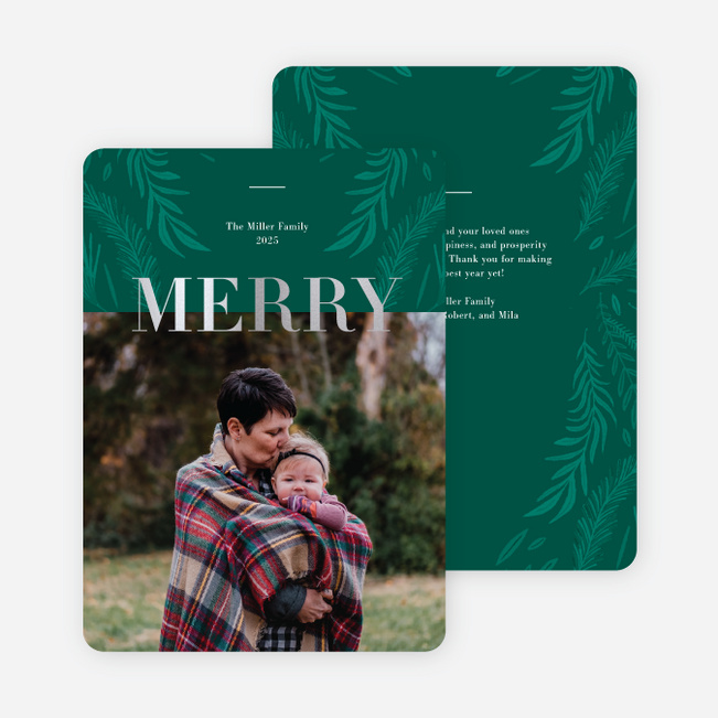 Foil Merriful Pine Christmas Cards - Gray