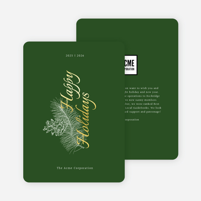 Foil Pine Motif Corporate Holiday Cards & Corporate Christmas Cards - Yellow