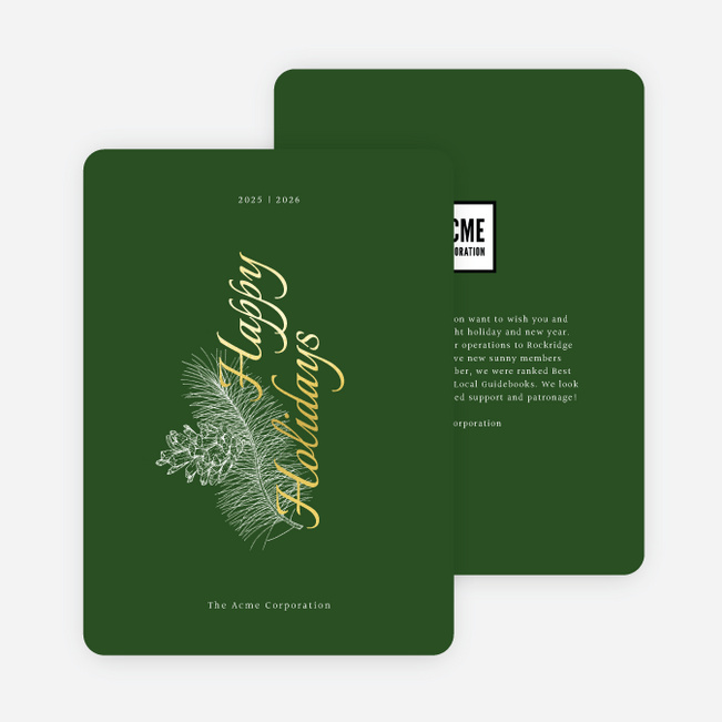 Foil Pine Motif Corporate Holiday Cards & Corporate Christmas Cards - Yellow