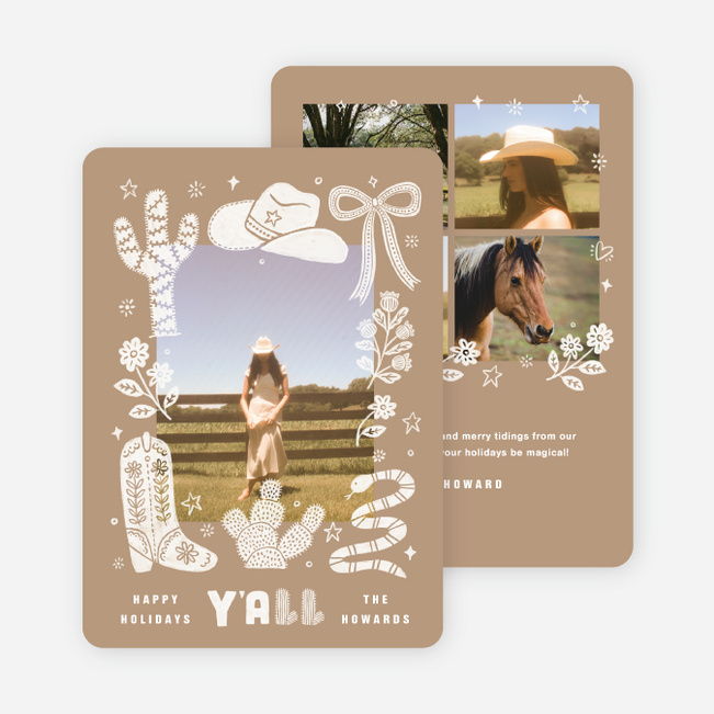 Wrangled Wishes Holiday Cards and Invitations - Brown