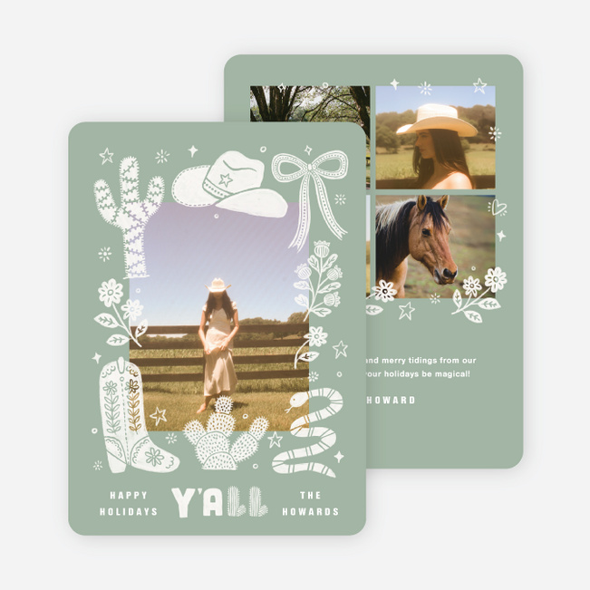Wrangled Wishes Holiday Cards and Invitations - Green