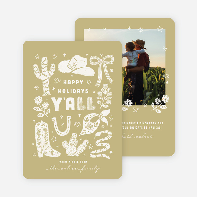 Wrangled Wishes Holiday Cards and Invitations - Yellow