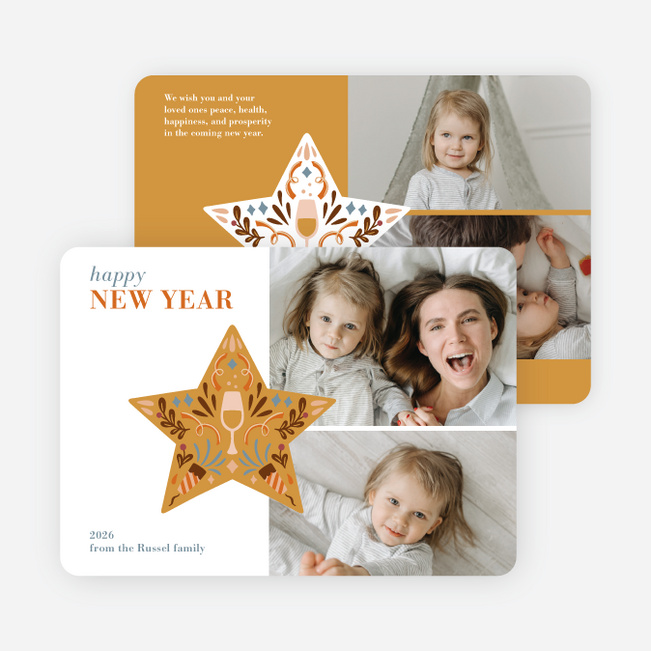 Ornamental Florals New Year Cards and Invitations - Yellow