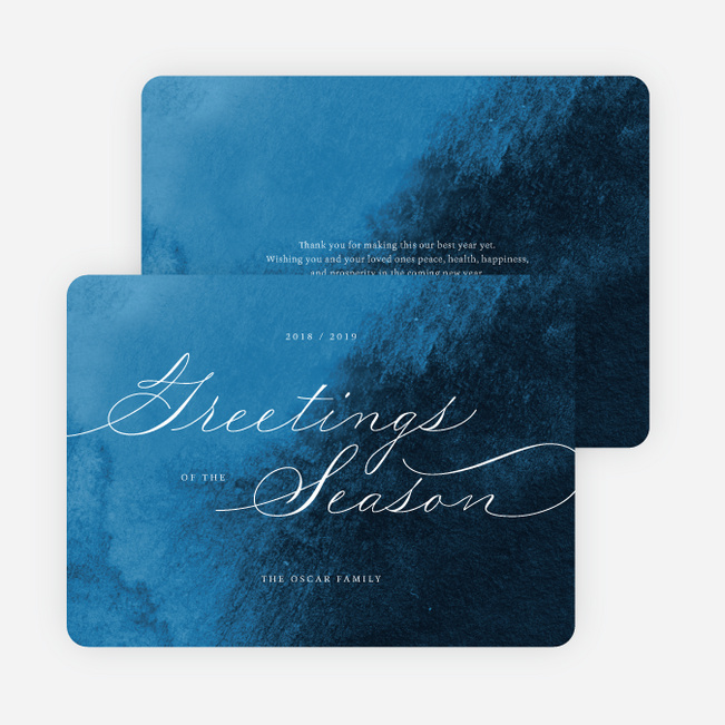Delicate Script Multi Photo Holiday Cards - Blue
