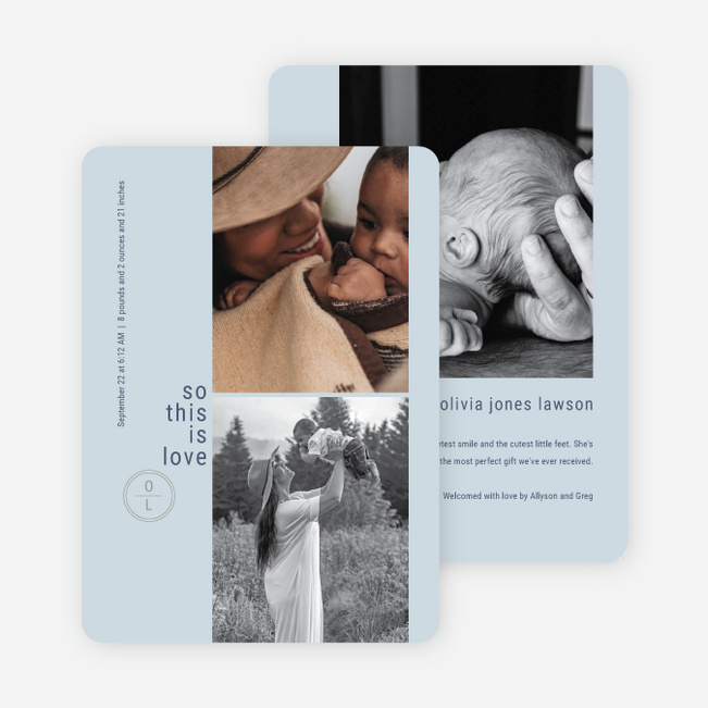 Photo Strip Monogram Baby Birth Announcements - Blue
