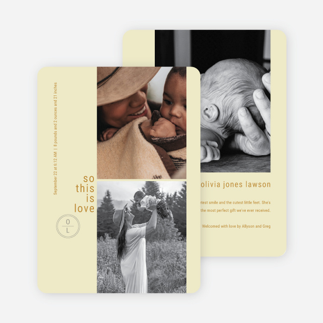 Photo Strip Monogram Baby Birth Announcements - Yellow