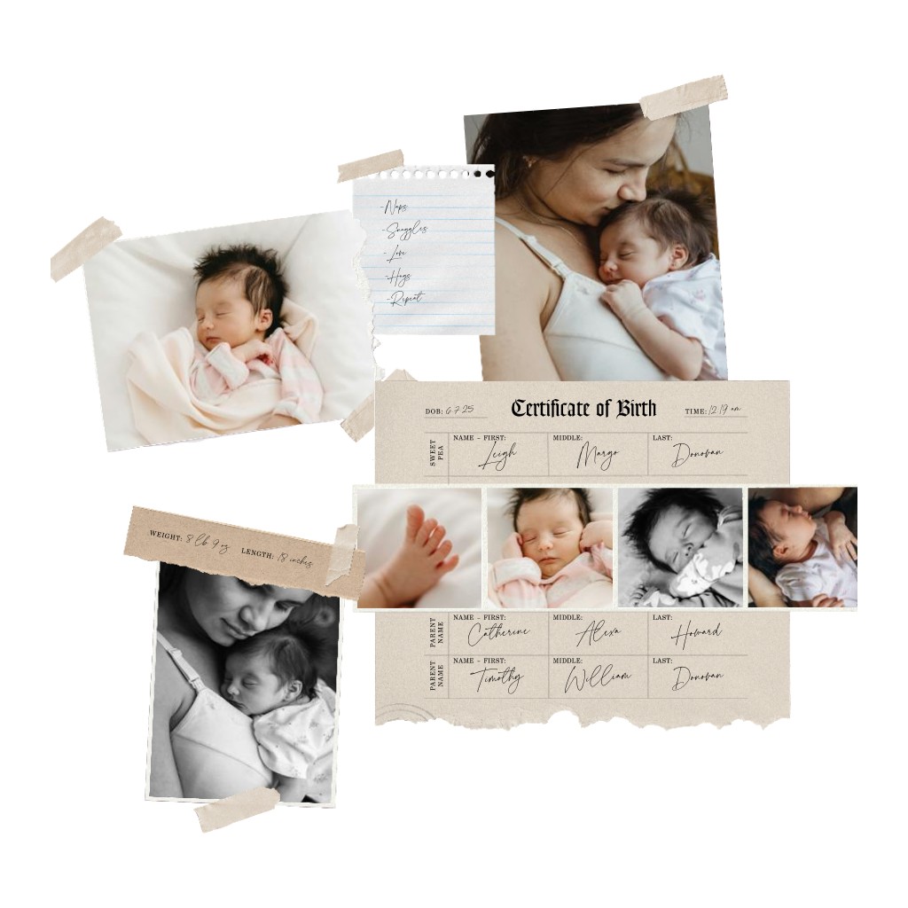 Keepsake Collage Baby 16” x 16” Art Print - White