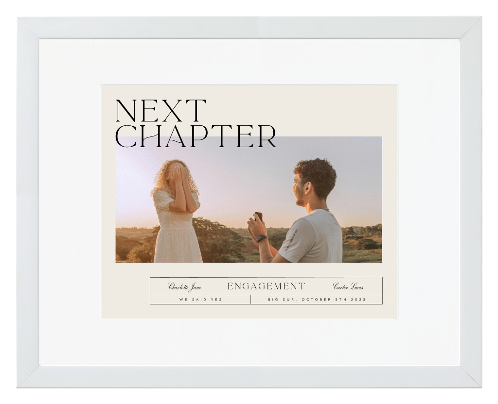 Life’s Chapters Engagement 14” x 11” Framed Print with Mat - White