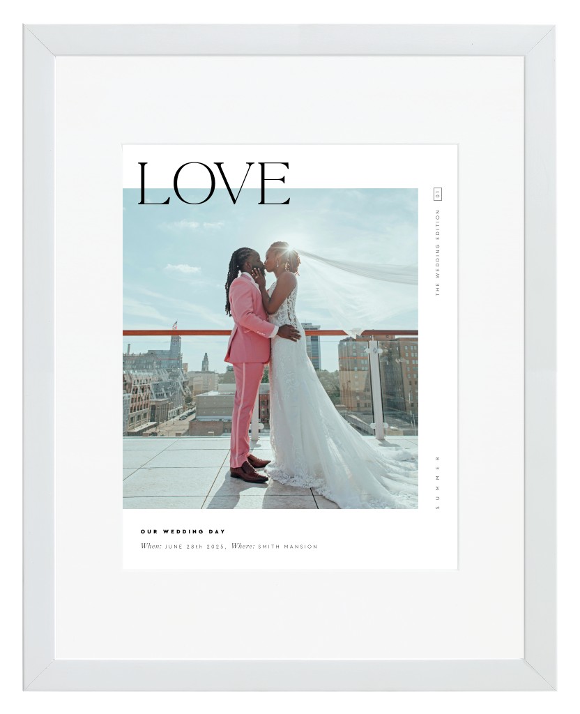 Cover Story Wedding 11” x 14” Framed Print with Mat - White