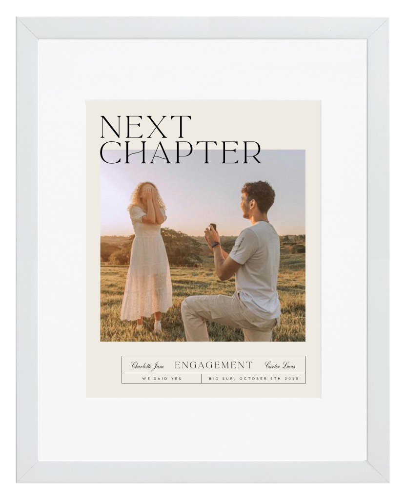 Life’s Chapters Engagement 11” x 14” Framed Print with Mat - White