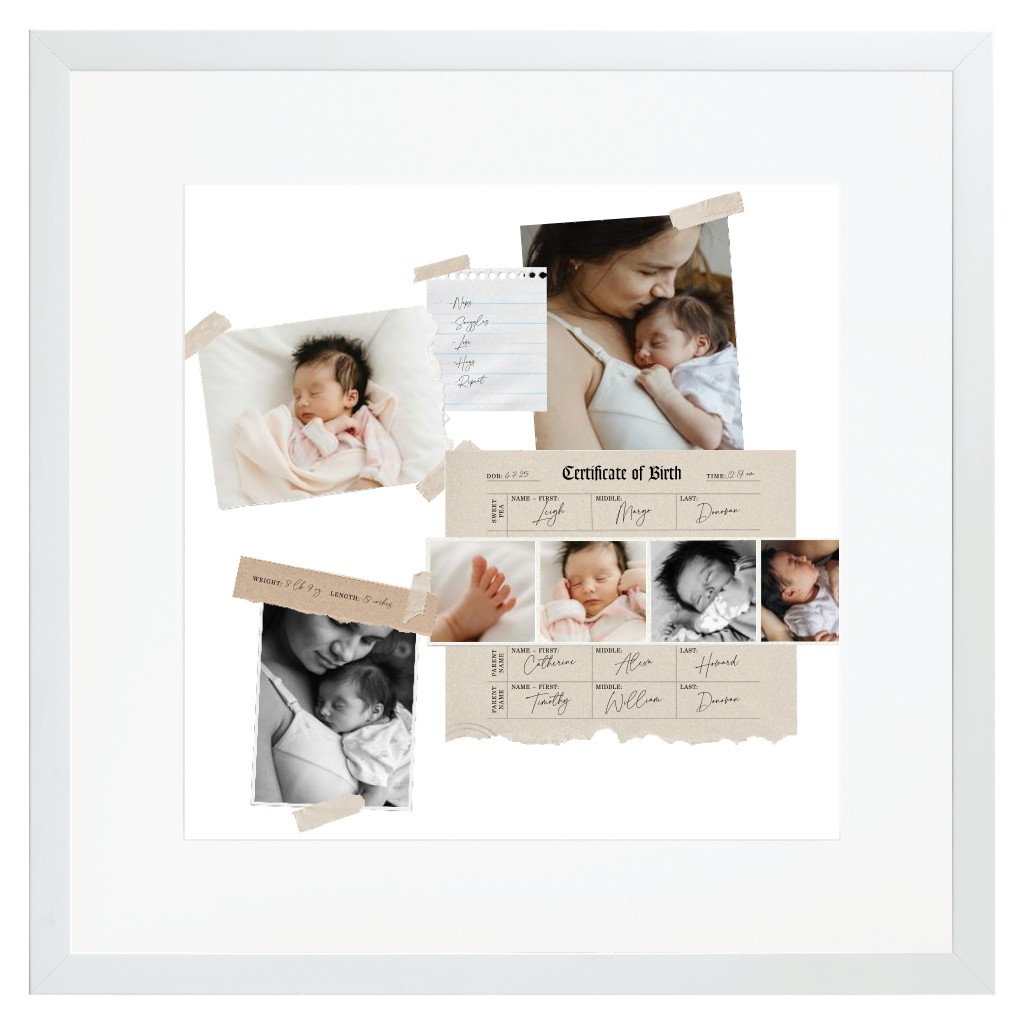 Keepsake Collage Baby 16” x 16” Framed Print with Mat - White
