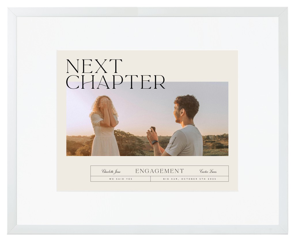 Life’s Chapters Engagement 20” x 16” Framed Print with Mat - White