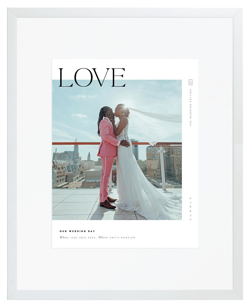 Cover Story Wedding 16” x 20” Framed Print with Mat - White
