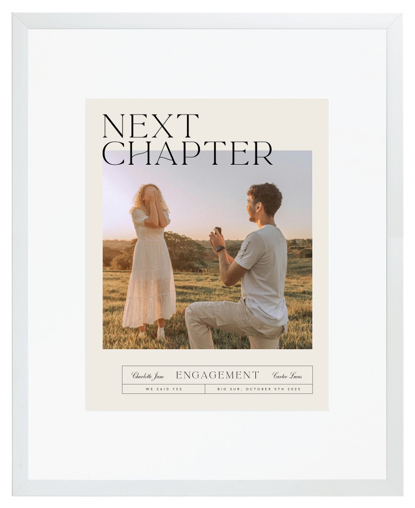 Life’s Chapters Engagement 16” x 20” Framed Print with Mat - White