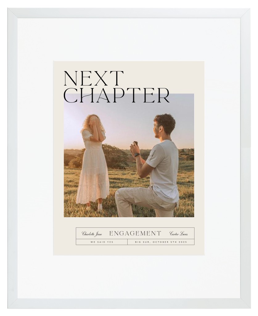 Life’s Chapters Engagement 16” x 20” Framed Print with Mat - White