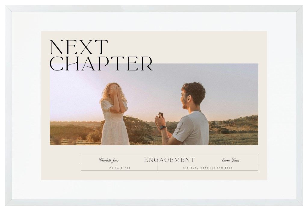 Life’s Chapters Engagement 30” x 20” Framed Print with Mat - White