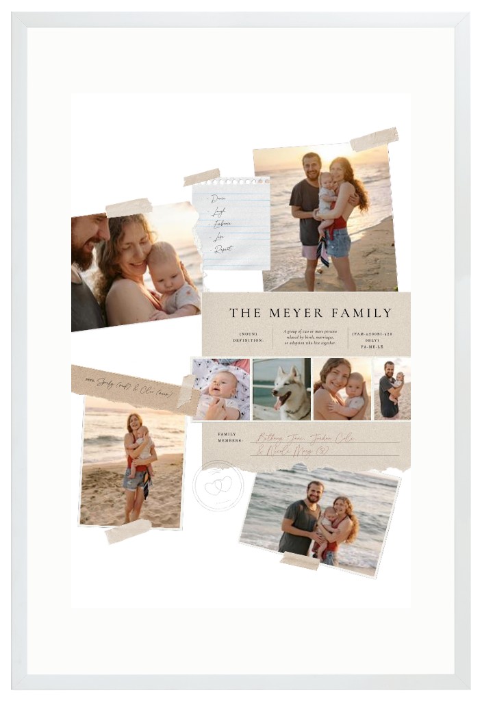 Keepsake Collage Family 20” x 30” Framed Print with Mat - White