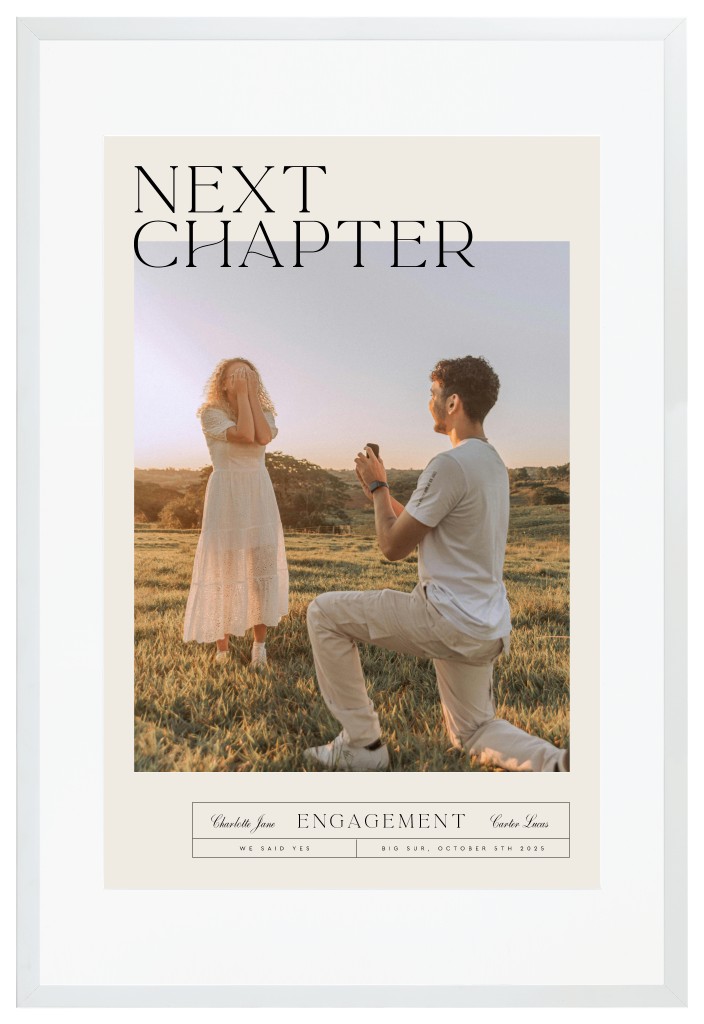 Life’s Chapters Engagement 20” x 30” Framed Print with Mat - White
