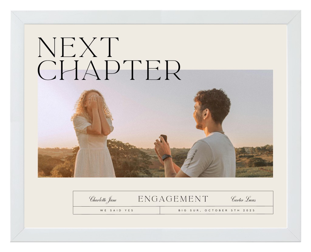 Life’s Chapters Engagement 14” x 11” Framed Print - White