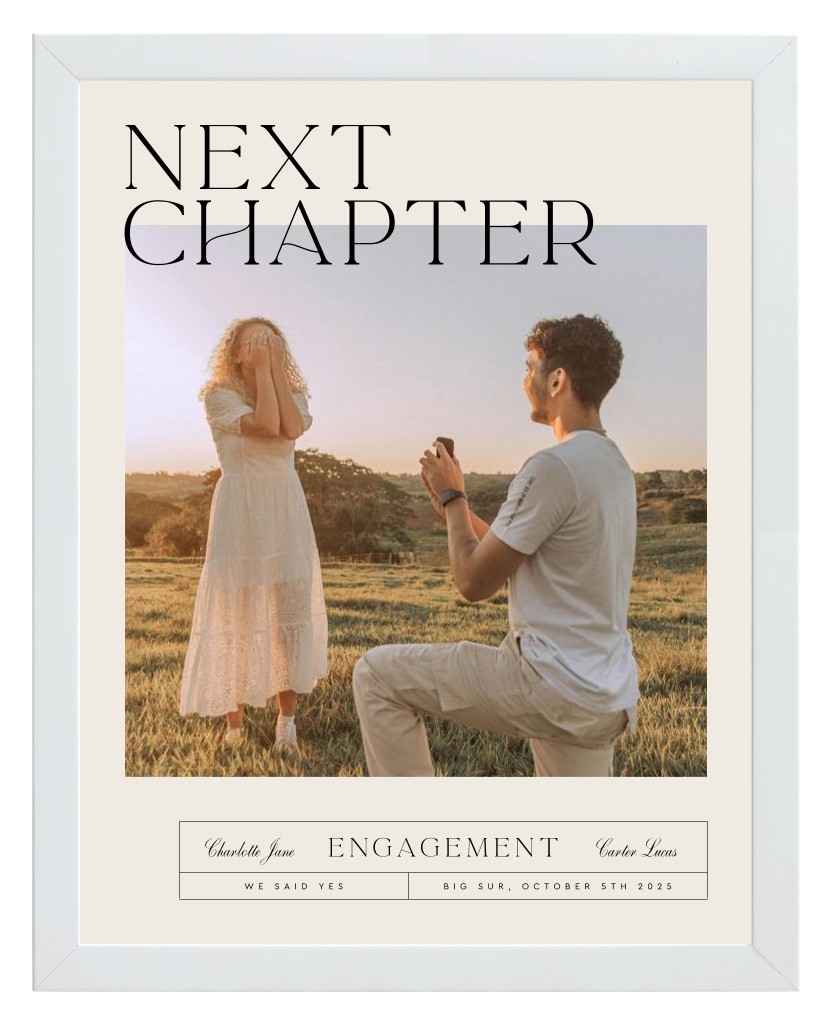 Life’s Chapters Engagement 11” x 14” Framed Print - White
