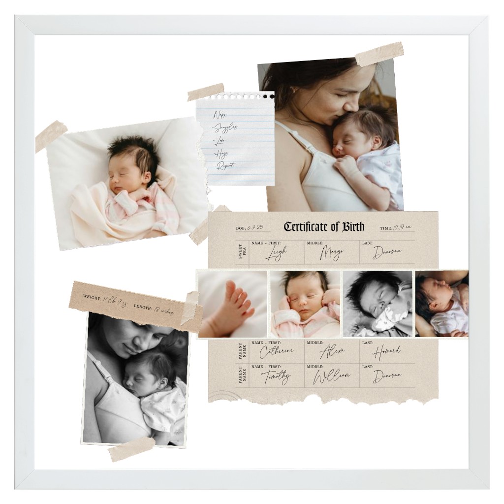 Keepsake Collage Baby 16” x 16” Framed Print - White