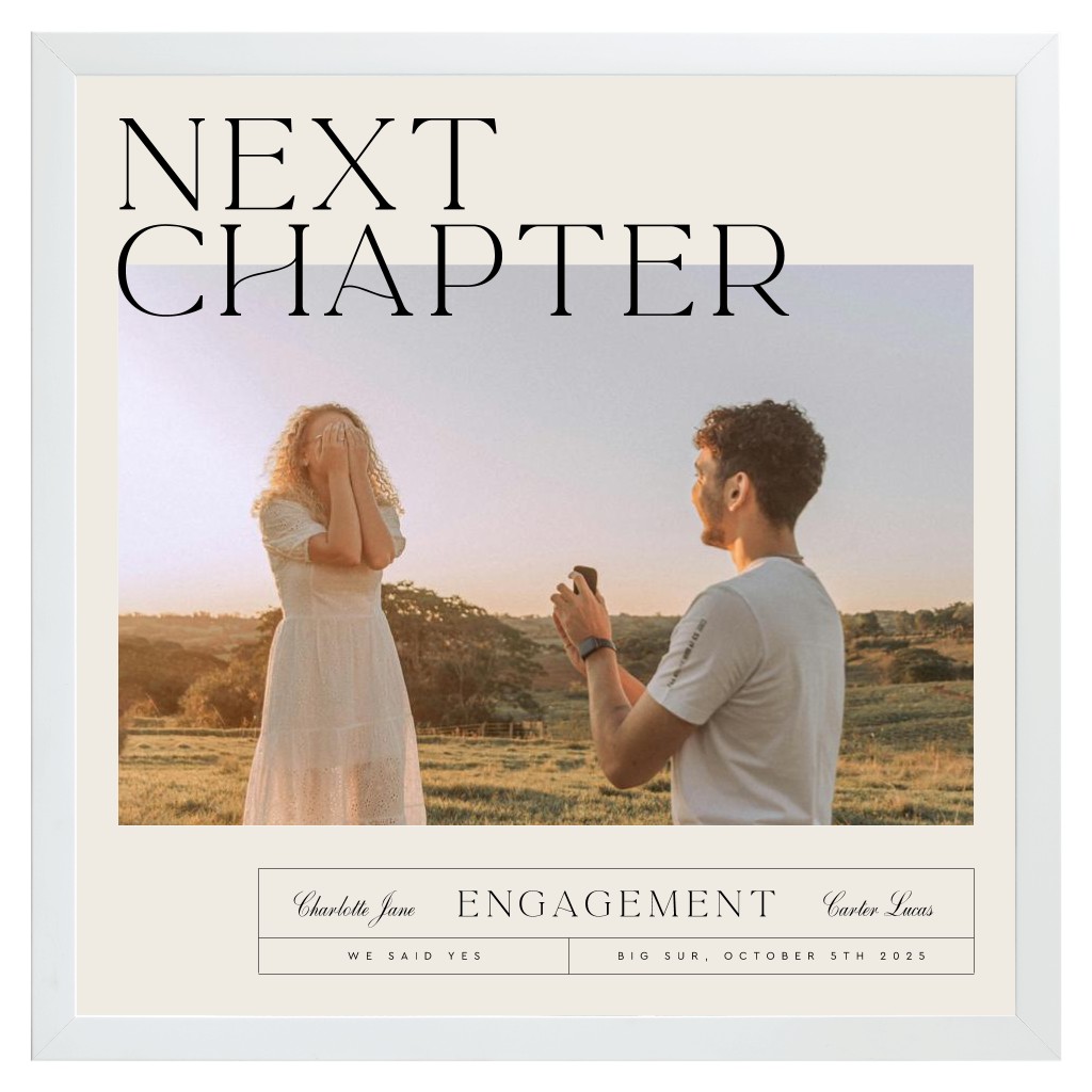 Life’s Chapters Engagement 16” x 16” Framed Print - White
