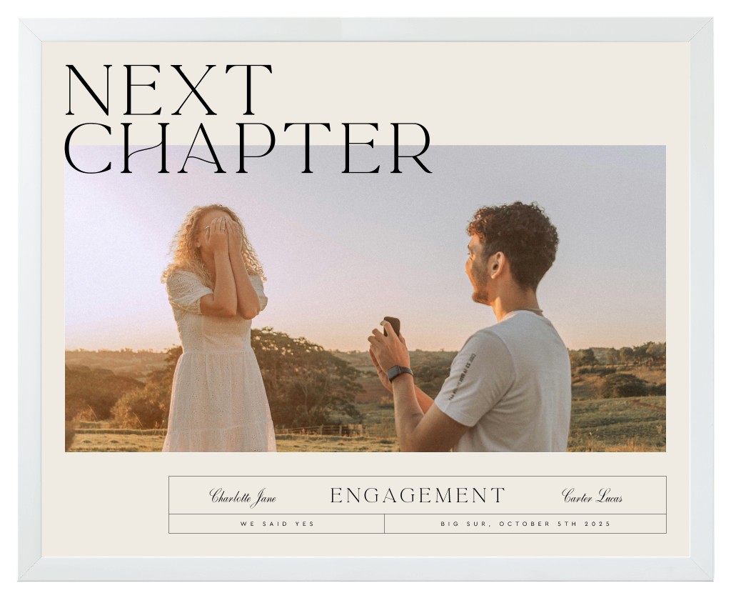 Life’s Chapters Engagement 20” x 16” Framed Print - White