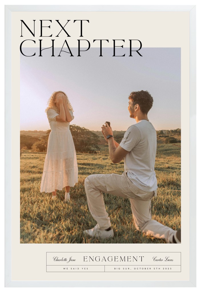 Life’s Chapters Engagement 20” x 30” Framed Print - White