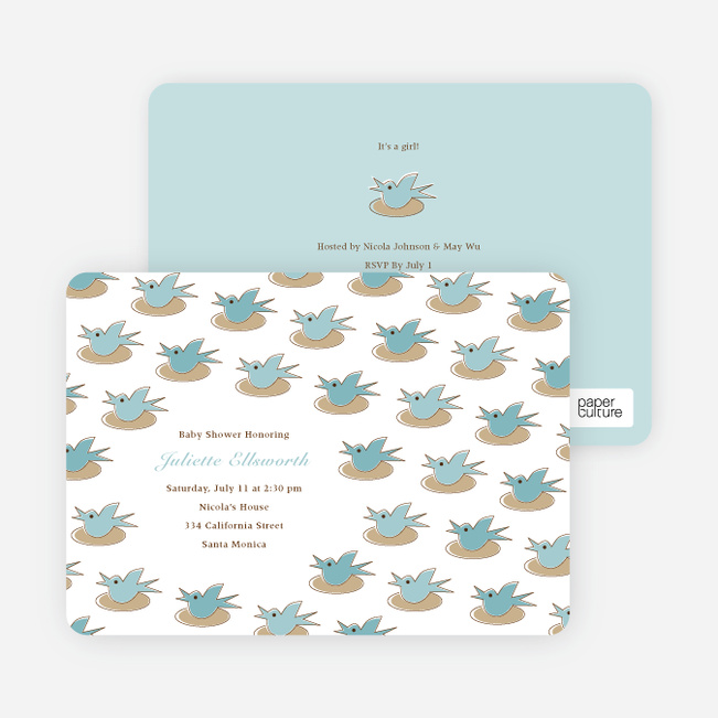 Baby Bird Shower Invitation - Sea Blue