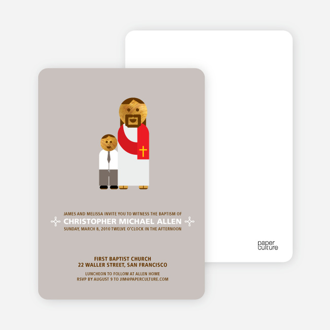 Boy and Jesus Baptism Invitation - Gray