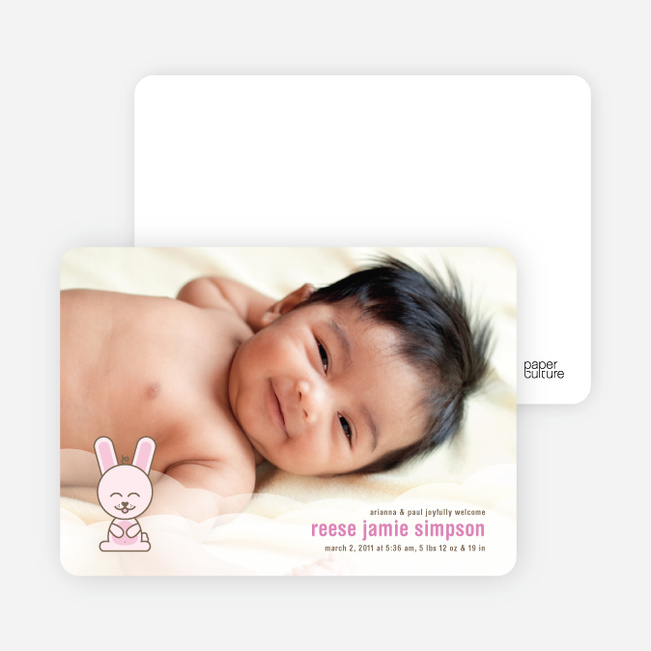 Cute Bunny Squat Baby Announcements - Pink Cream