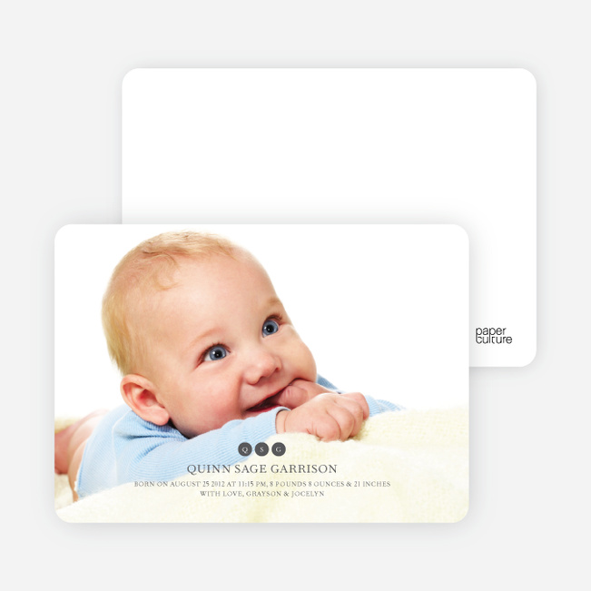 Freshly Minted: Monogram Birth Announcements - Charcoal