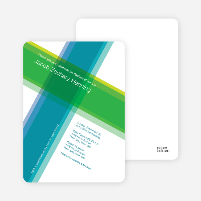 Modern Cross Baptism Invitations - Blue